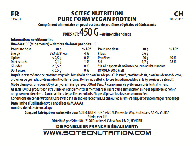 Pure Form Vegan protein 450g - Scitec Nutrition